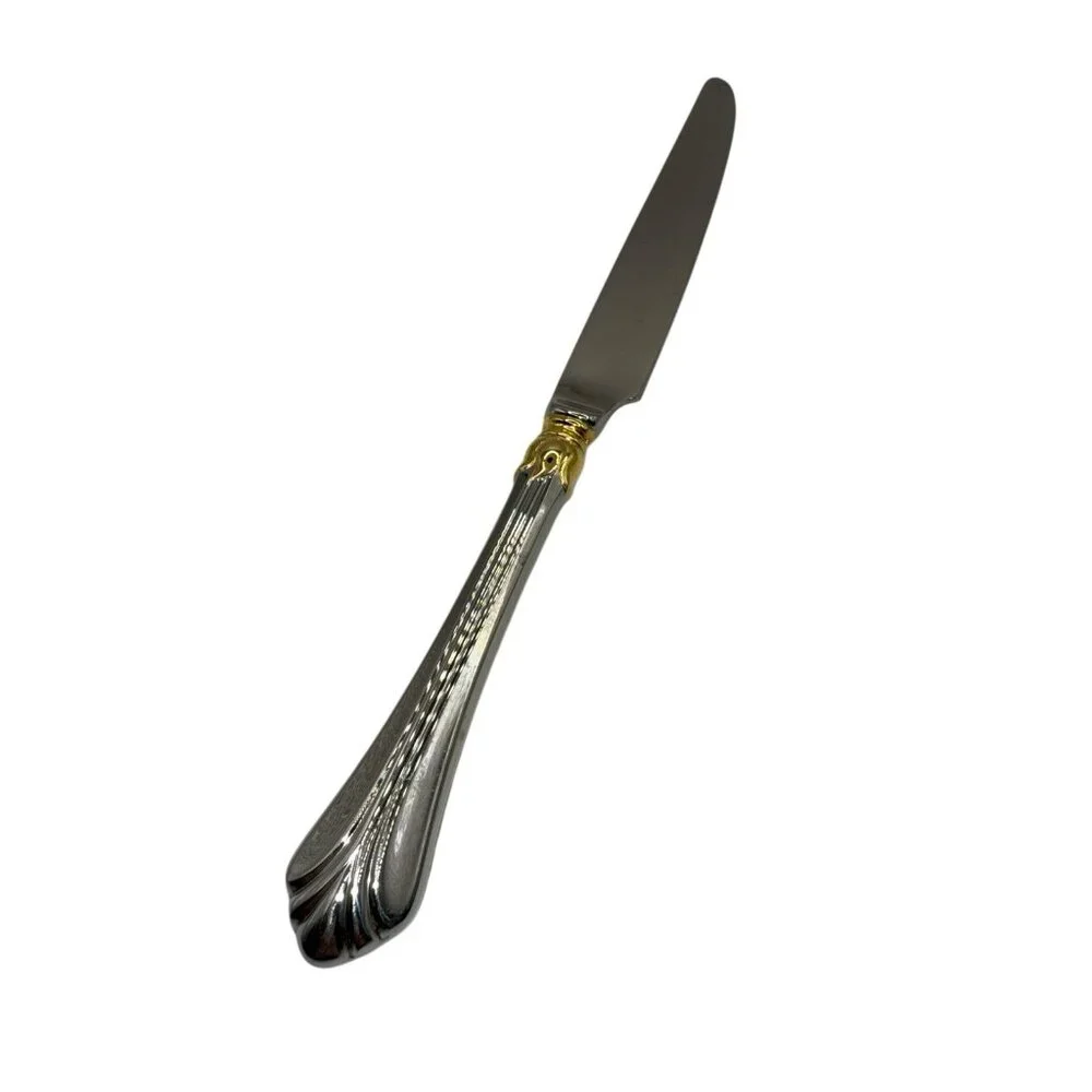 Lyons by Mikasa French Hollow Dinner Knife Discontinued Glossy Gold Accents NWOT